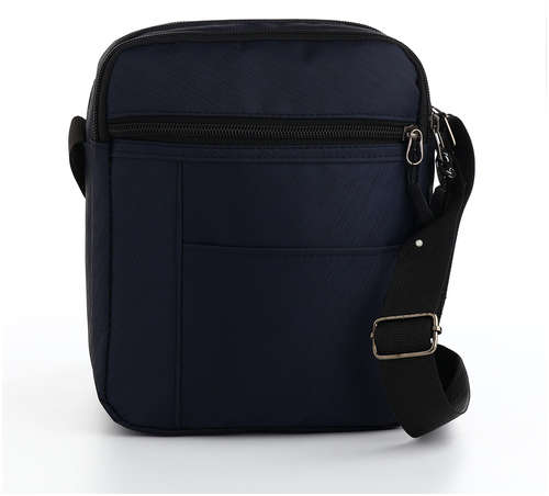 Сумка мужская через плечо, 2 отдела на молниях, наружный карман, синяя / 103202230 - вид 2