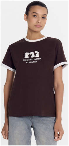 Футболка женская коричневая с кроликами Mark Formelle / 103205447 - вид 2