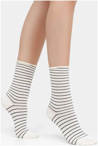 Высокие женские носки без резинки кремового цвета в полосочку Mark Formelle / 103167181