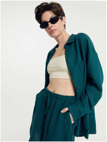 Рубашка женская изумрудно-зеленая из льна и вискозы Mark Formelle / 103182758