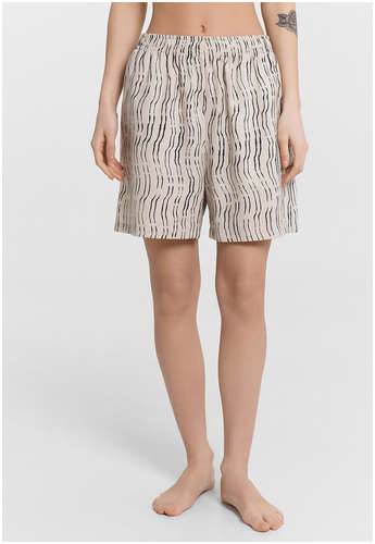 Шорты домашние женские бежевые с принтом Mark Formelle / 103229581 - вид 2