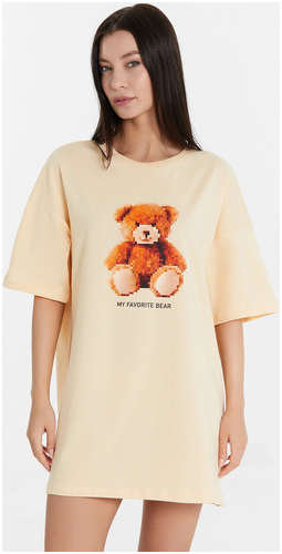 Туника женская домашняя бежевая с принтом и надписью Mark Formelle / 103225543 - вид 2