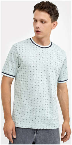 Хлопковая футболка мятного цвета с геометрическими фигурами Mark Formelle 103168628