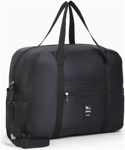 Сумка дорожная на молнии, 3 наружных кармана, держатель для чемодана, длинный ремень, черная / 103221901 - вид 2