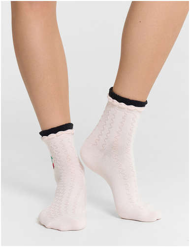 Носки женские высокие розовые с узором в виде вишенок Mark Formelle / 103238646 - вид 2