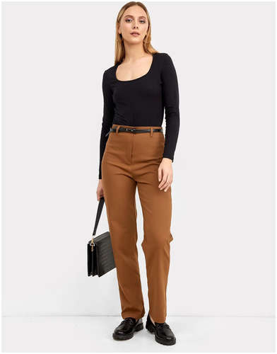 Однотонные брюки прямого силуэта шоколадного цвета Mark Formelle / 103166436