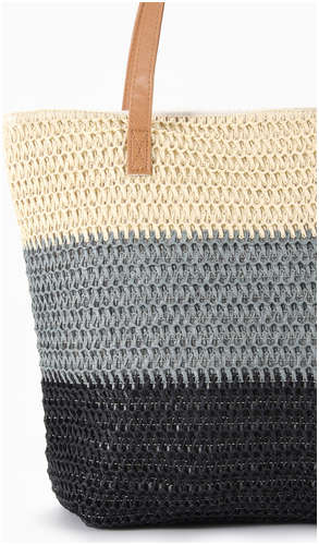 Сумка пляжная на молнии, на подкладке, бежевая/серая/черная / 103223035 - вид 2