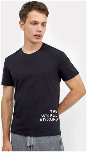 Полуприлегающая черная футболка с белой лаконичной надписью Mark Formelle 103192541
