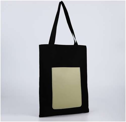 Сумка шопер nazamok, карман кожзам, цвет черный, оливковый, 40*35 см / 103128547