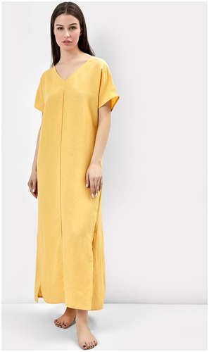 Платье женское домашнее макси из премиального льна и вискозы в желтом цвете Mark Formelle / 103173413 - вид 2