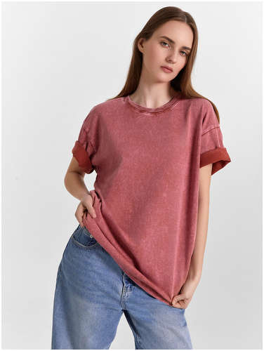 Футболка женская оверсайз терракотовая с обработкой эйсид Mark Formelle 103233444