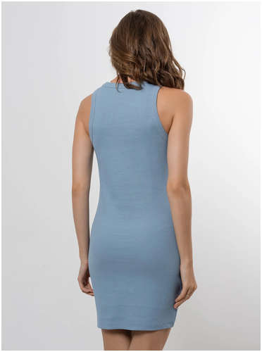 Однотонное прилегающее платье в рубчик в джинсовом оттенке Mark Formelle / 103167175 - вид 2