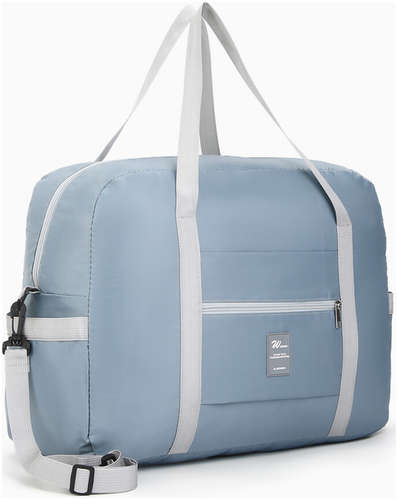 Сумка дорожная на молнии, 3 наружных кармана, держатель для чемодана, длинный ремень, серая / 103221883 - вид 2