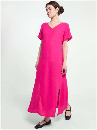 Платье женское домашнее в розовом цвете изо льна и вискозы Mark Formelle 103184642