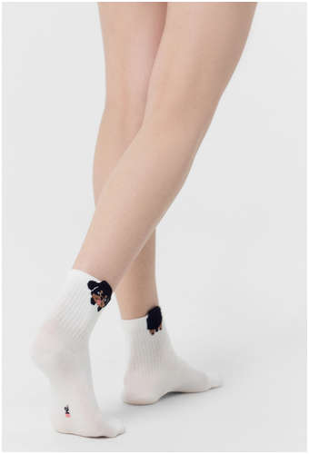 Носки женские белые с рисунком в виде собачки с элементами пикота на бортике Mark Formelle / 103221863 - вид 2