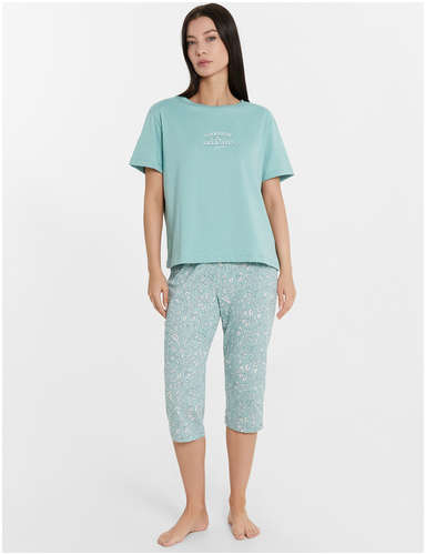 Комплект женский домашний голубой с принтом и надписью Mark Formelle 103225510