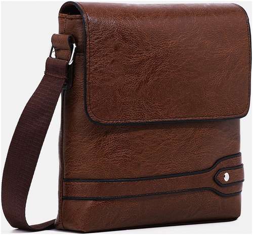 Сумка планшет мужская на молнии, 2 наружных кармана, коричневая / 103151861 - вид 2