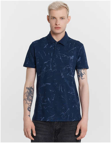 Поло мужское синее с принтом Mark Formelle 103236433