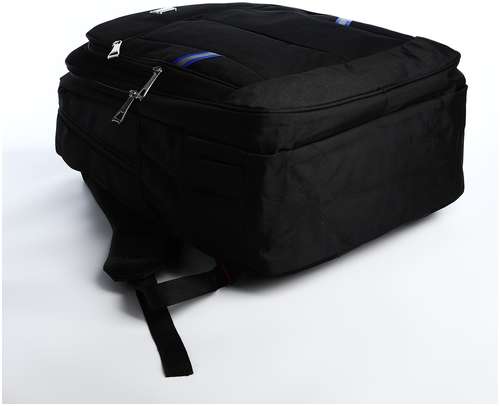 Рюкзак молодежный из текстиля, 2 отдела на молнии, 4 кармана, цвет черный/синий / 103157877 - вид 2