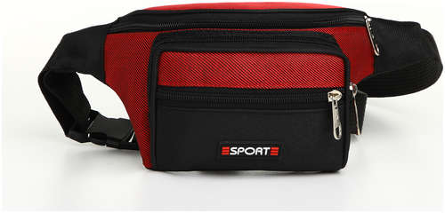 Сумка поясная на молнии, 3 наружных кармана, цвет красный/черный / 103200255 - вид 2