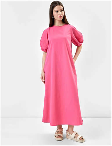 Платье женское макси с рукавами-фонариками в ярко-розовом цвете Mark Formelle / 103166963