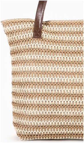 Сумка пляжная на молнии, на подкладке, бежевая/коричневая / 103222883 - вид 2