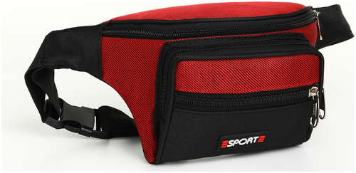 Сумка поясная на молнии, 3 наружных кармана, цвет красный/черный 103200255