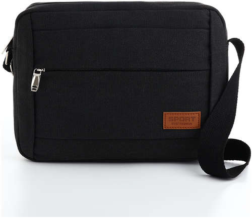 Сумка мужская через плечо на молнии, 2 наружных кармана, черная / 103197826 - вид 2