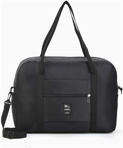 Сумка дорожная на молнии, 3 наружных кармана, держатель для чемодана, длинный ремень, черная 103221768