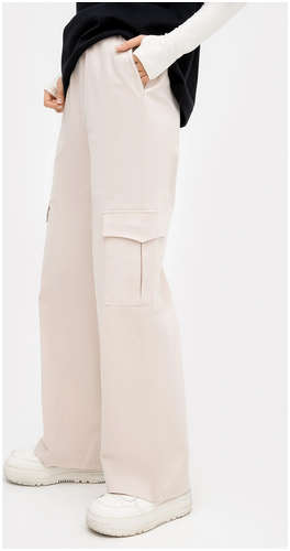 Свободные брюки карго молочного цвета с тесьмой в поясе Mark Formelle / 103181467 - вид 2