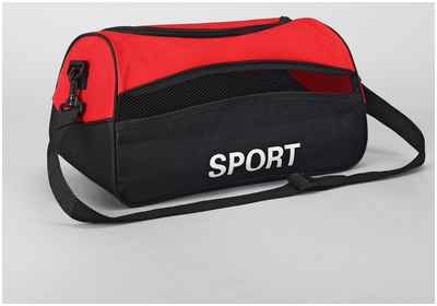 Сумка спортивная на молнии, наружный карман, длинный ремень, цвет красный/черный 10317207