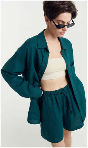 Рубашка женская изумрудно-зеленая из льна и вискозы Mark Formelle / 103182758 - вид 2