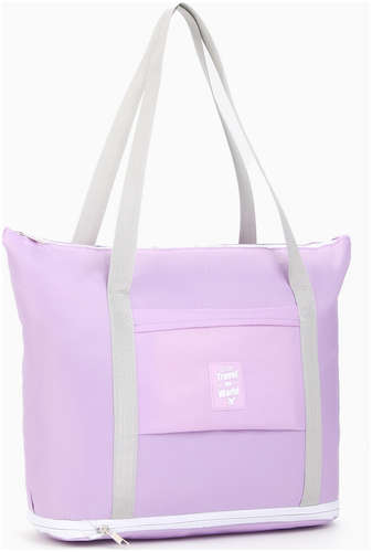 Сумка дорожная на молнии, с увеличением, наружный карман, держатель для чемодана, длинный ремень, сиреневая / 103221972 - вид 2