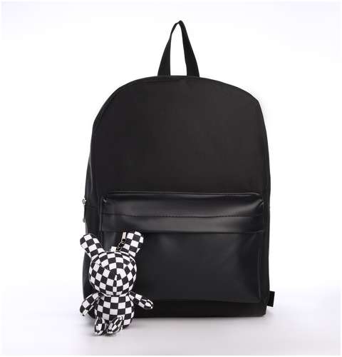 Рюкзак текстильный с карманом кожзам, 38х29х11 см, черный NAZAMOK / 103164928 - вид 2