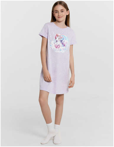 Сорочка ночная для девочек лиловая с принтом Mark Formelle / 103232797 - вид 2