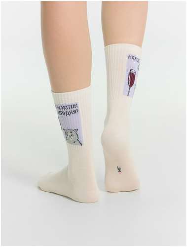 Носки женские кремовые с надписью Mark Formelle / 103220957 - вид 2