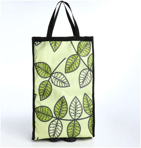 Сумка хозяйственная складная на липучке, 2 колеса, наружный карман, цвет зеленый / 103231147 - вид 2