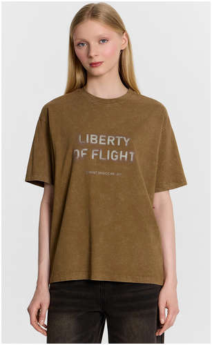 Футболка женская коричневая с обработкой эйсид и надписью Mark Formelle 103240831