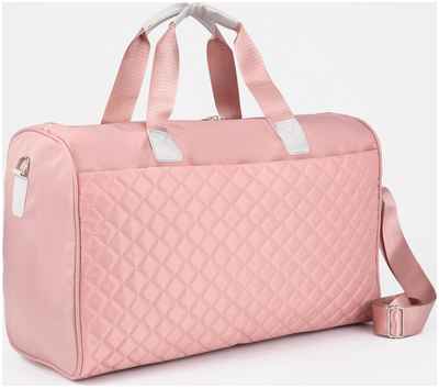 Сумка дорожная на молнии, наружный карман, длинный ремень, держатель для чемодана, цвет розовый 10394796