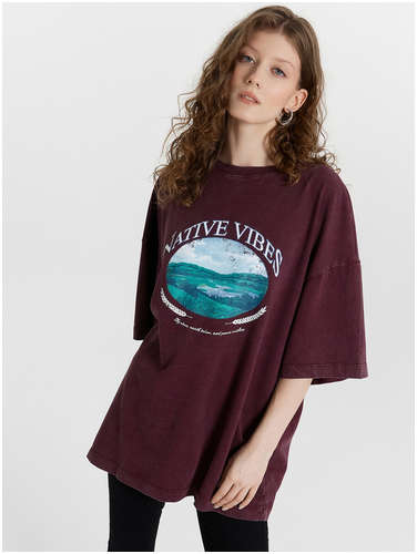 Футболка женская бордовая с принтом и надписью Mark Formelle 103234025