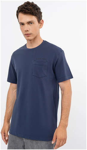 Прямая футболка темно-синего цвета с накладным карманом Mark Formelle / 103174722