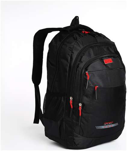 Рюкзак мужской на молнии, 4 наружных кармана, цвет черный/красный 103161707