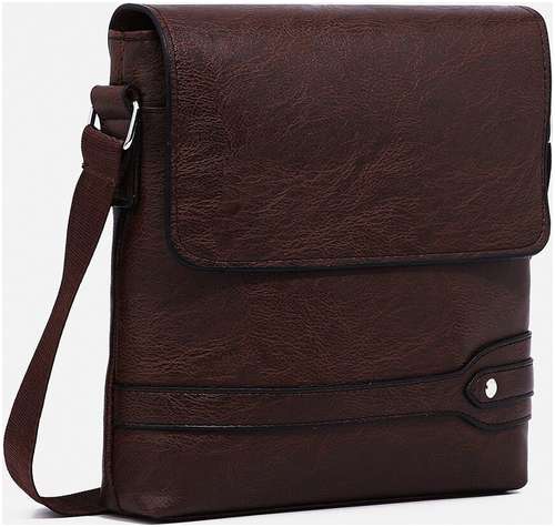 Сумка планшет мужская на молнии, 2 наружных кармана, коричневая / 103151692 - вид 2