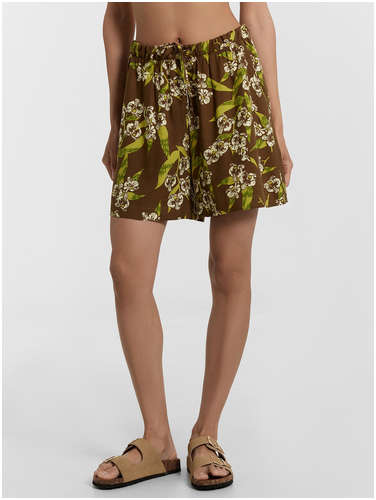 Шорты женские коричневые с принтом Mark Formelle / 103238668 - вид 2