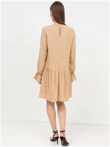 Свободное текстильное платье с длинными рукавами бежевого цвета в мелкий горошек Mark Formelle / 103167135 - вид 2