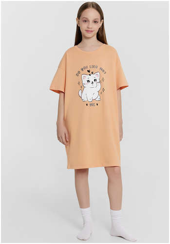 Сорочка ночная для девочек оранжевая с принтом и надписью Mark Formelle / 103230000 - вид 2
