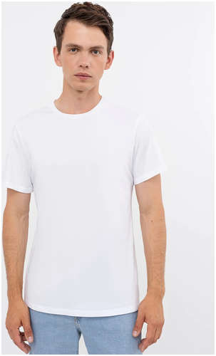 Прямая однотонная футболка белого цвета из хлопка Mark Formelle 103174124