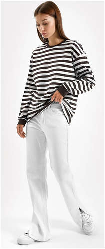 Свободная хлопковая тельняшка белая в шоколадную полоску Mark Formelle / 103166778 - вид 2