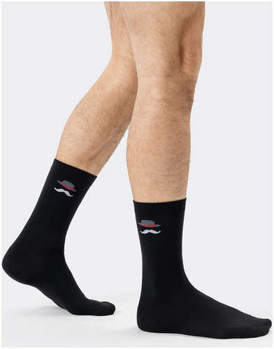 Носки мужские черные с рисунком в виде шляпы и усов Mark Formelle 103224291