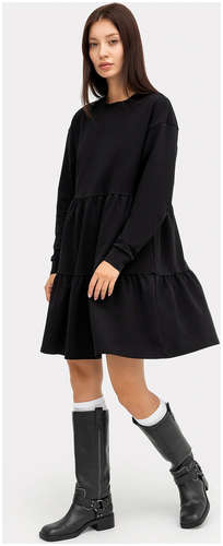 Свободное многоярусное платье мини черного цвета Mark Formelle / 103166408